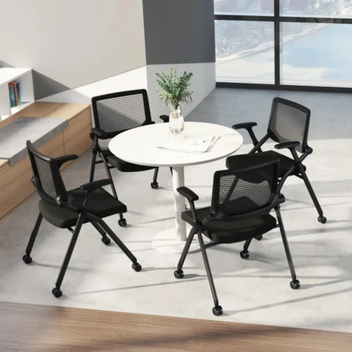 Alternative view of Foldable Office Chair Set of 2 with PU Wheels Ergonomic Mesh Bouncing Back, Stackable Conference Room Chair, Office Guest & Reception & Meeting Chair