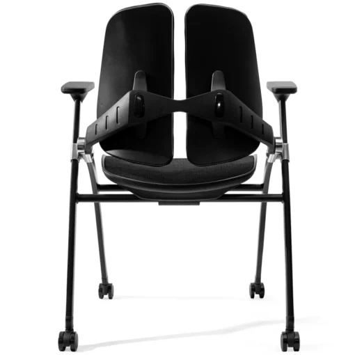 Alternative view of FYLICA Dual-Backrest Foldable Computer Chair, Folding Conference Room Chair with Dynamic Double Back Support, Breathable Mesh Seat & 360°Rolling Wheel, Foldable Chair Indoor (Black)